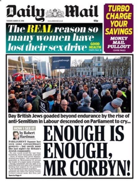 Daily Mail front page reads 'Enough is enough, Mr Corbyn!'