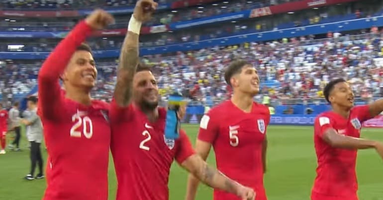 England football players after World Cup 2018 victory against Sweden