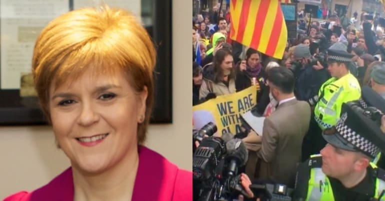 Nicola Sturgeon and catalan protest in Scotland