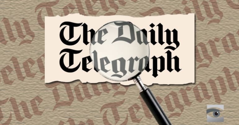 The Daily Telegraph logo with a magnifying glass. fake news
