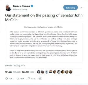 Barack Obama honours on John McCain