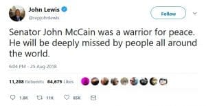 John Lewis calls McCain a "worrior for peace"