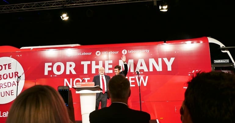 Jeremy Corbyn and Andy Burnham at the launch of Labour's campaign for the 2017 general election