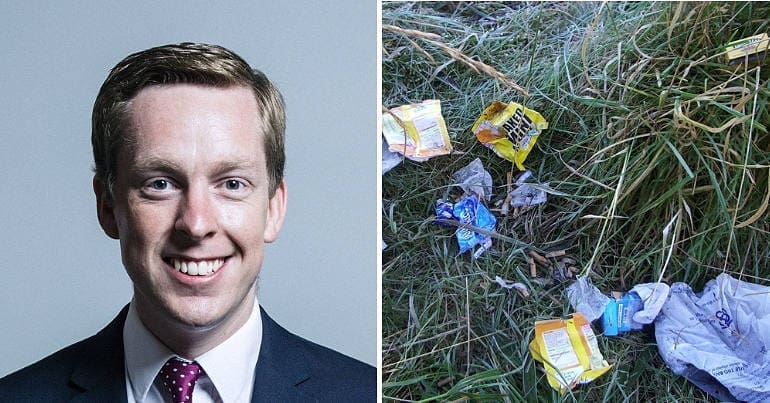 A picture of Tom Pursglove and a picture of some litter