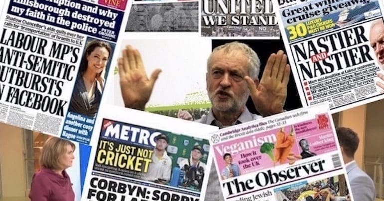 Jeremy Corbyn surrounded by antisemitic front pages from mainstream media