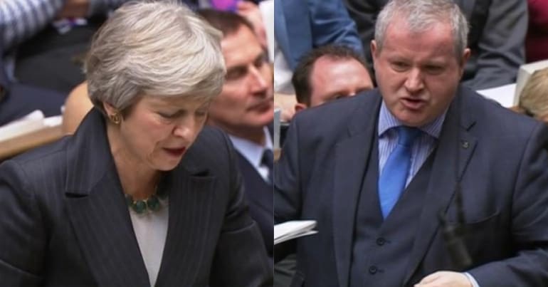 Theresa May and SNP Westminster leader Ian Blackford in House of Commons