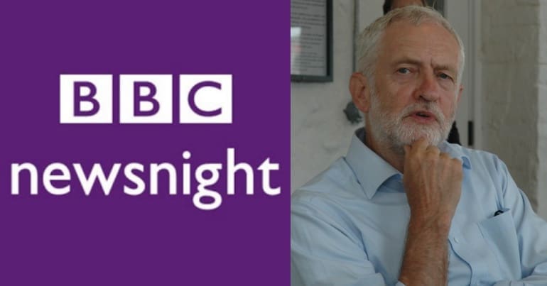 BBC Newsnight logo and Jeremy Corb