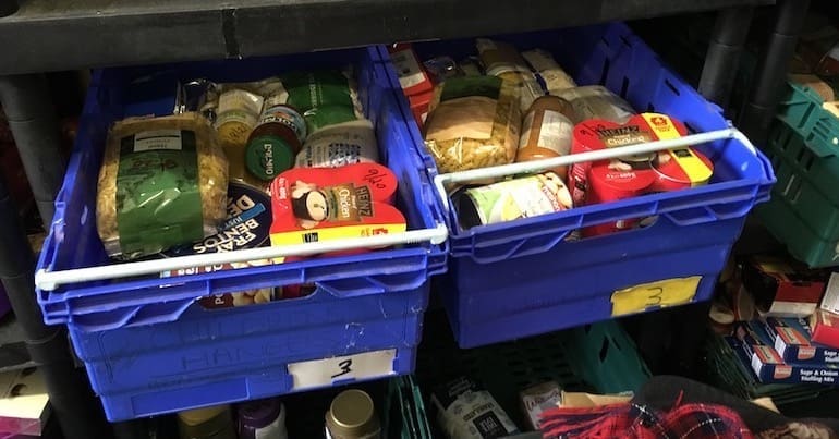 Boxes of donated food at a foodbank