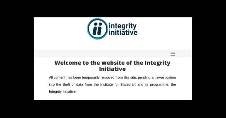 Integrity Initiative website message