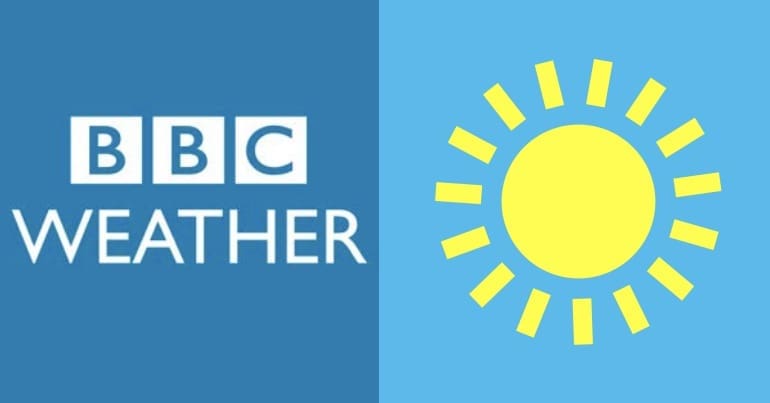 BBC weather logo and sun weather icon