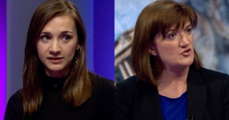 Grace Blakeley next to ex Tory minister Nicky Morgan MP