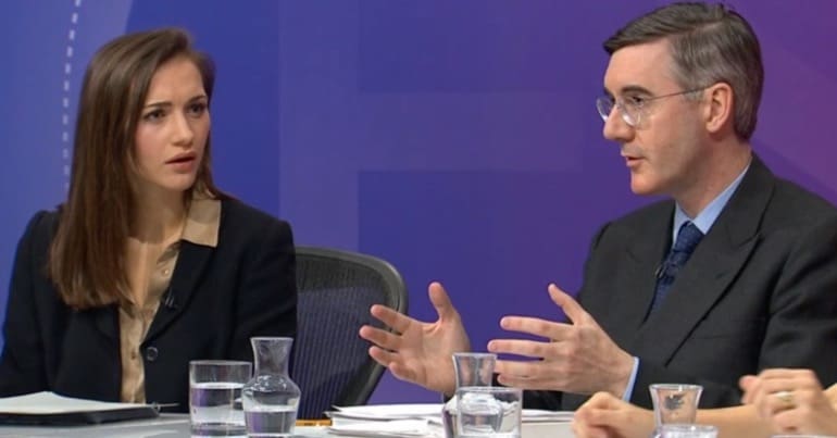 Jacob Rees-Mogg next to Grace Blakeley