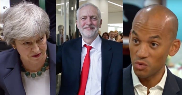 Theresa May, Jeremy Corbyn and Chuka Umunna