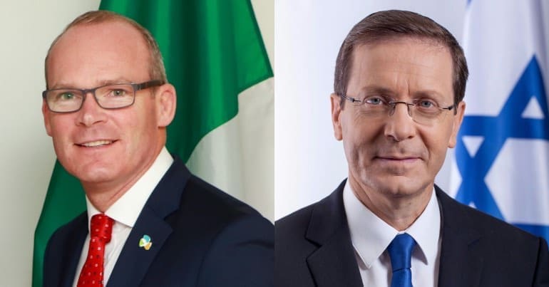 Picture of Irish minister for foreign affairs Simon Coveney and chairman of the Jewish Agency Issac Herzog
