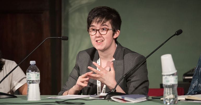 Lyra McKee addressing as conference