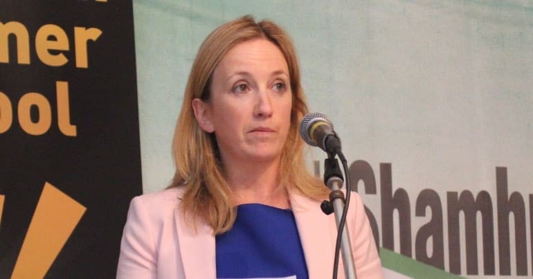 A photo of Gemma O'Doherty giving a speech.