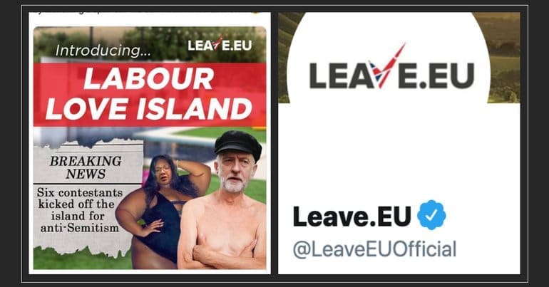 Leave.EU tweet showing charicatures of Diane Abbott and Jeremy Corbyn