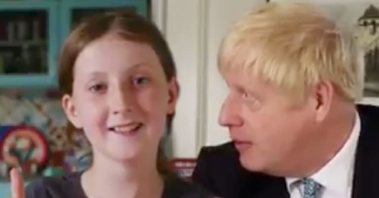 School child and Boris Johnson