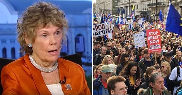 Kate Hoey and an image of an anti-Brexit protest