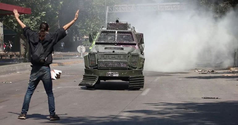 Armoured vehicles on the streets of Chile
