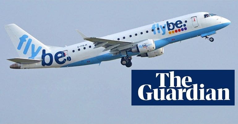 A FlyBe plane and the Guardian logo