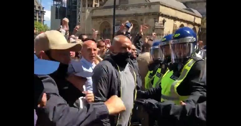 Far-right protesters in Westminster on 13 June
