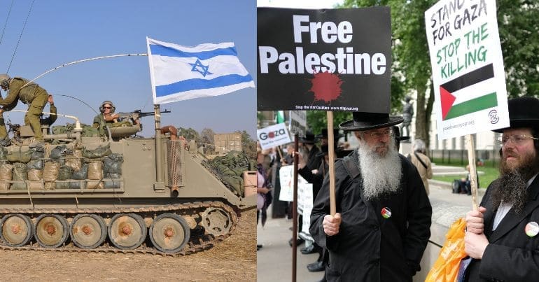 IDF Tank and Jewish anti-Zionist protesters