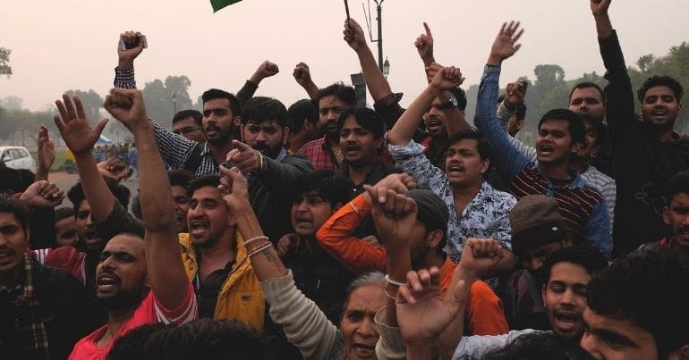Crowd of protesters in India