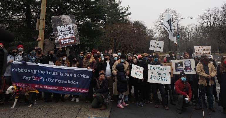 Protesters outside the British Embassy in Washington