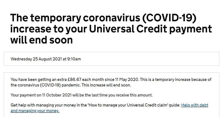 A DWP notice about Universal Credit