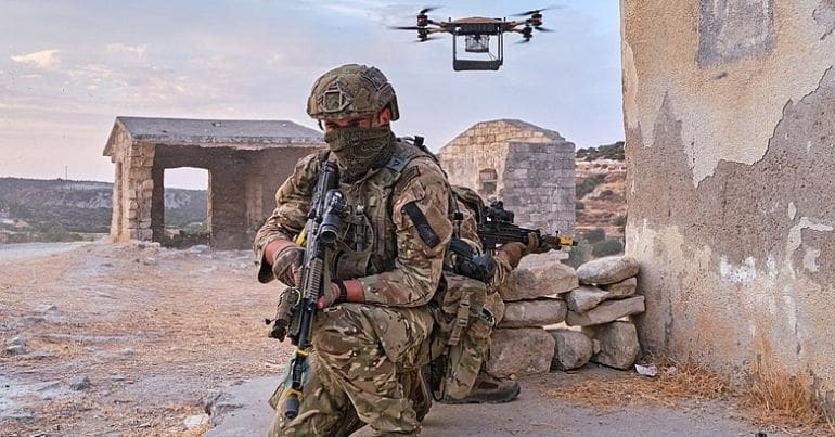 Royal marines with a drone