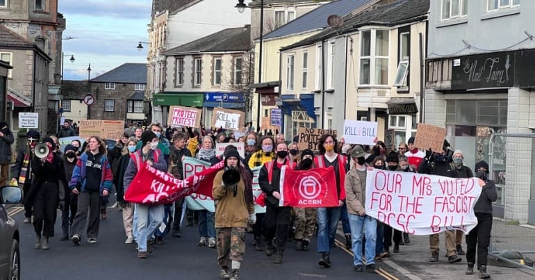 Kill the Bill protest in Camborne, Cornwall