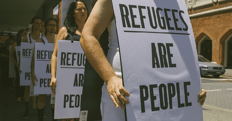 Protest in Perth, Australia in support of refugees held at Manus and Nauru offshore detention facilities