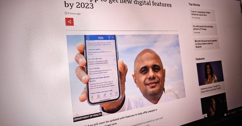 A picture of a BBC article on the NHS app