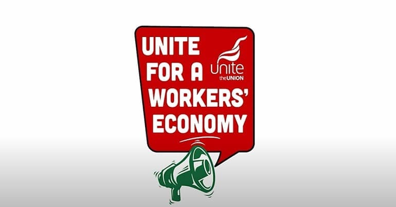 Unite latest logo which says unite for a workers economy