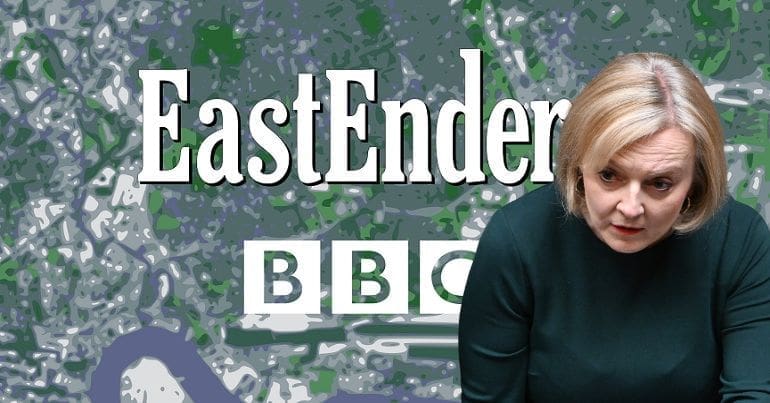The EastEnders Logo and Tory PM Liz Truss