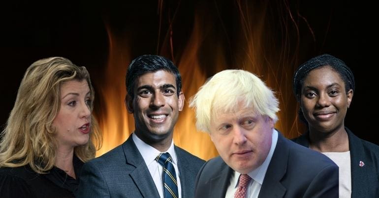Four of the Tory leadership candidates: Penny Mordaunt, Rishi Sunak, Boris Johnson and Kemi Badenhoch