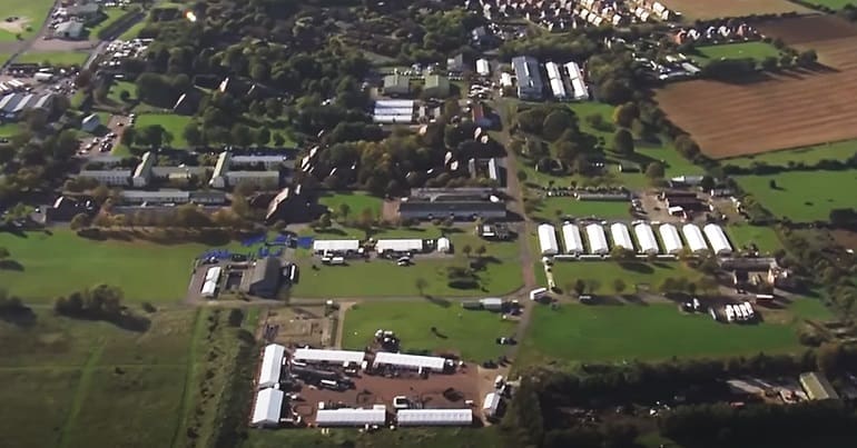 An aerial shot of Manston detention centre for refugees
