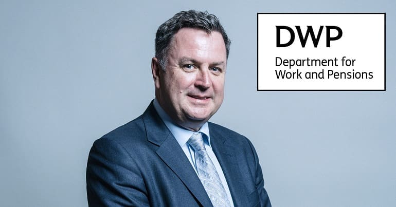 Mel Stride and the DWP logo