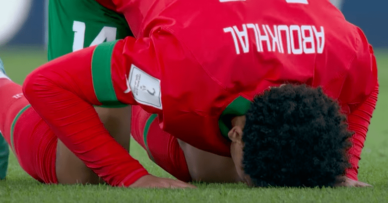Morocco player Aboukhalal celebrates