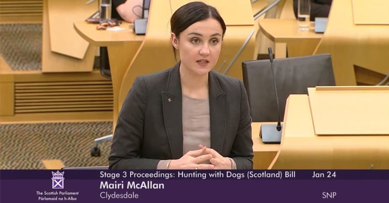 Scottish environment minister Mairi Mcallan speaking during the Hunting with Dogs (Scotland) Bill third stage debate