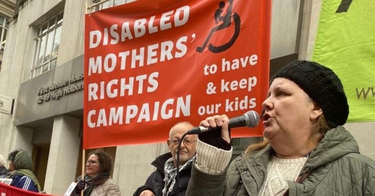 A protest about adoption by disabled mothers