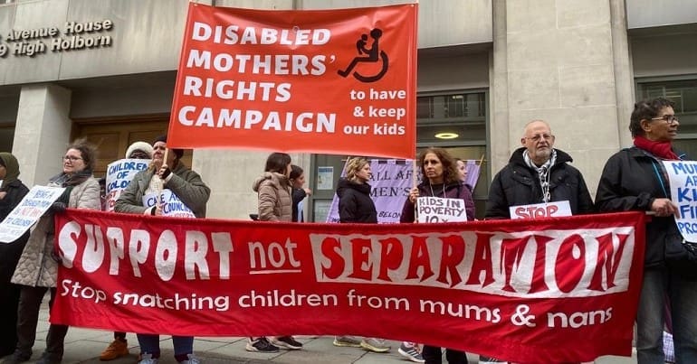 A protest about adoption outside the Central Family Court in London