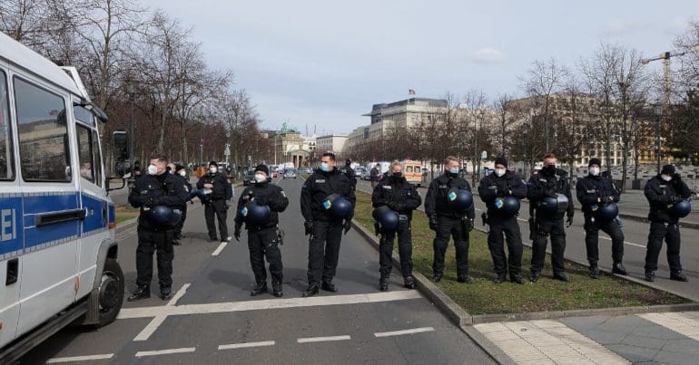 Police at an antifascist demo in Berlin. Lina E Germany anti-fascist anti-racist Leipzig