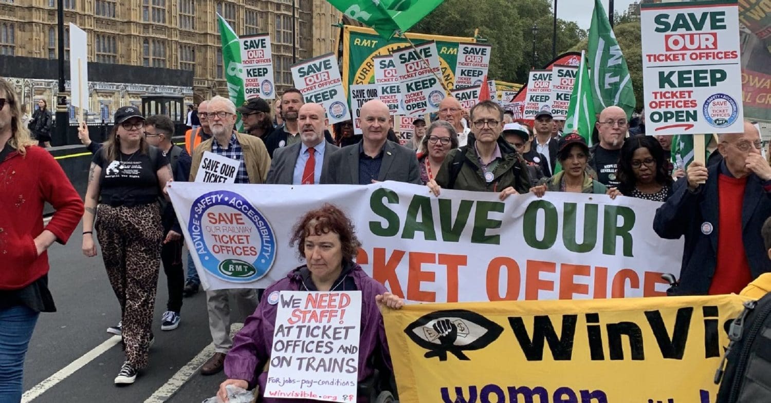 RMT demo marching past parliament over ticket office closures