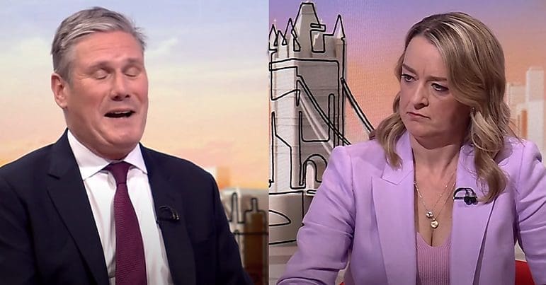 Starmer laughing while Kuenssberg frowns Labour Tory