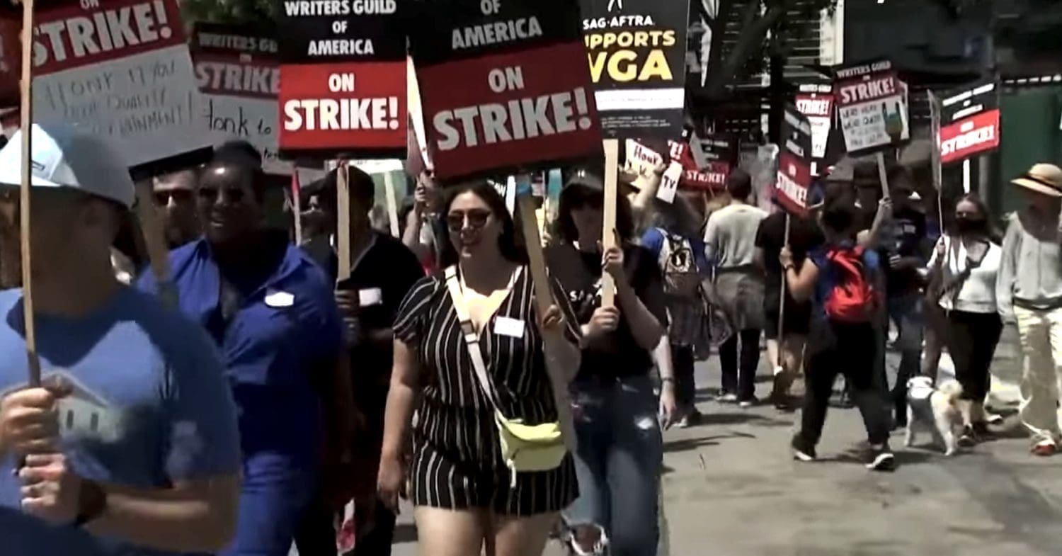 WGA members on strike in Hollywood