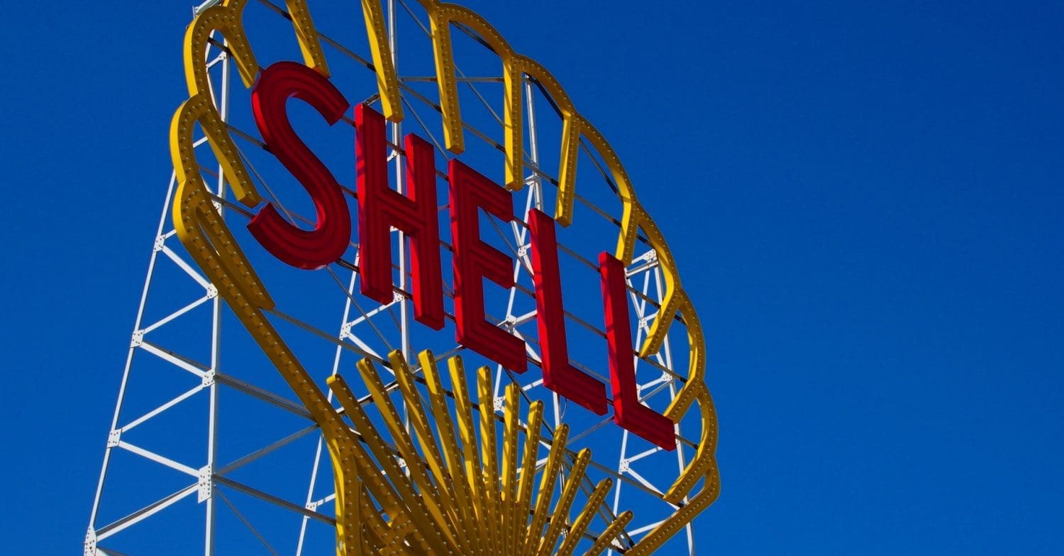 Shell logo on a sign.