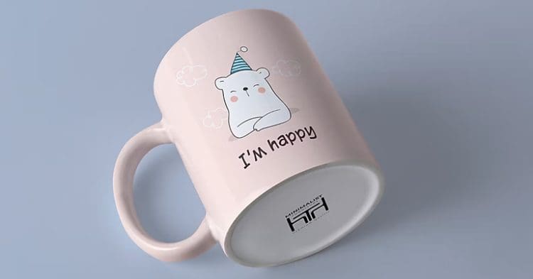 A custom mug which says I'm happy