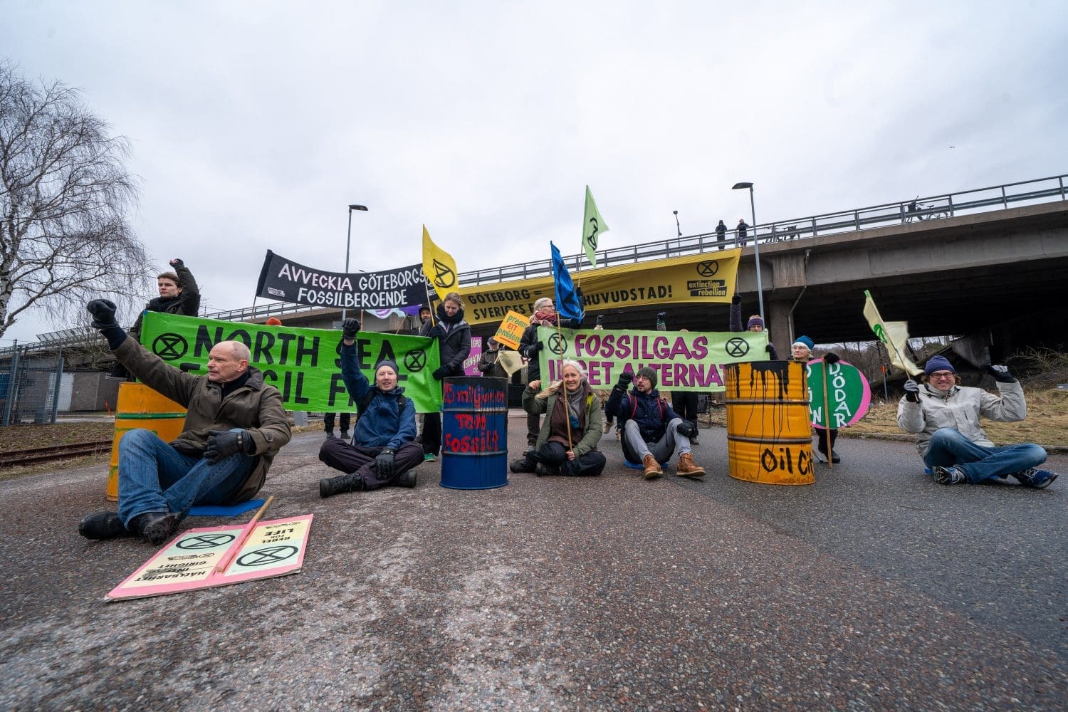 North Sea Extinction Rebellion activists blocking a road